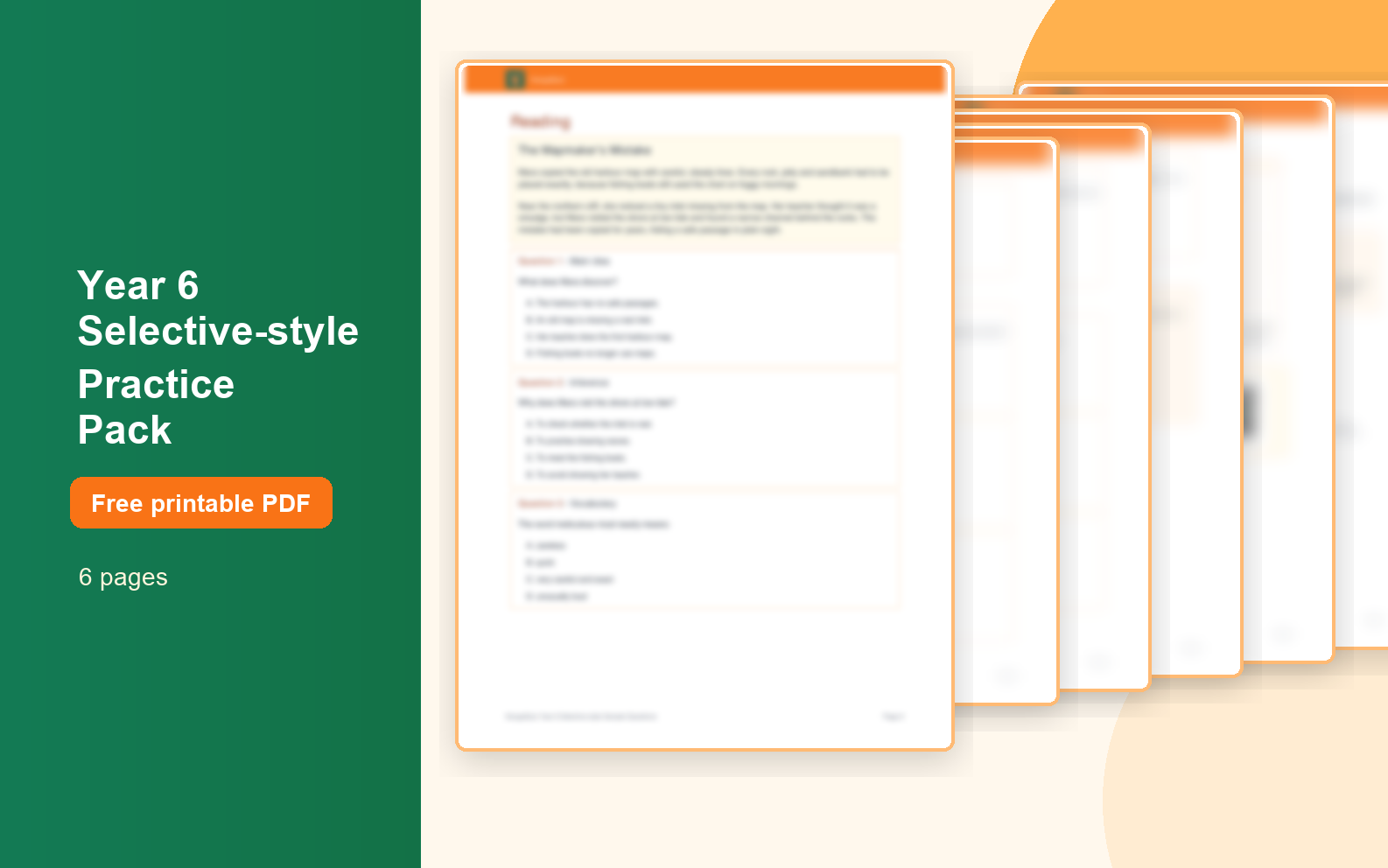 Blurred preview of the six-page Year 6 Selective-style sample pack